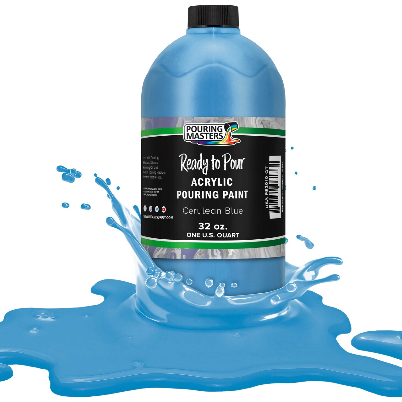 Pouring Masters Cerulean Blue Ready to Pour Acrylic Pouring Paint - Premium 32-Ounce Pre-Mixed Fluid Acrylic Paint - Fluid Art Supplies for Canvas, Wood, Paper, Tile & Rocks